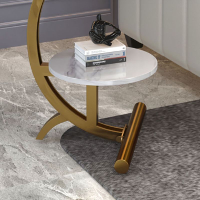 Modern Round Marble Top End Table 23.62" Tall Metal C Side Table