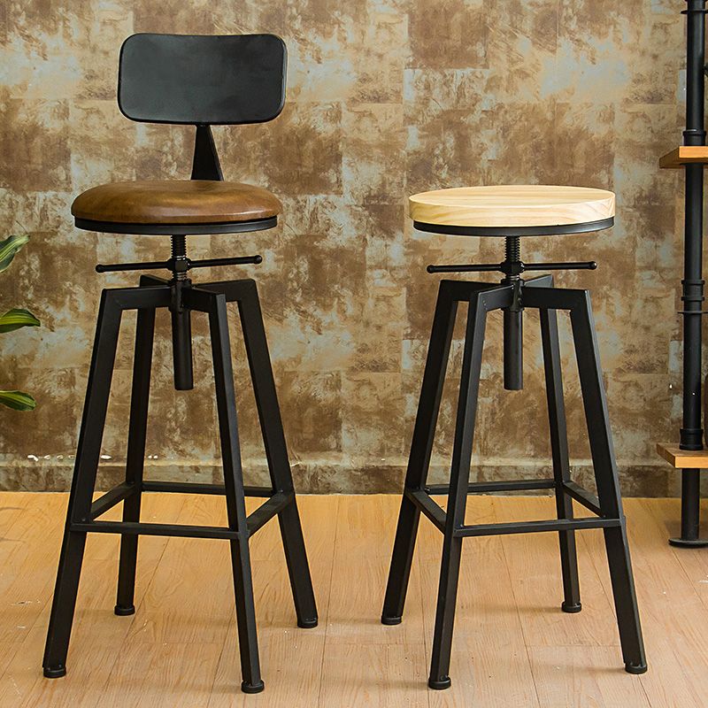 Industrial Armless Elevatable Counter Stool Iron Cafe Bar Stool with Metal Legs