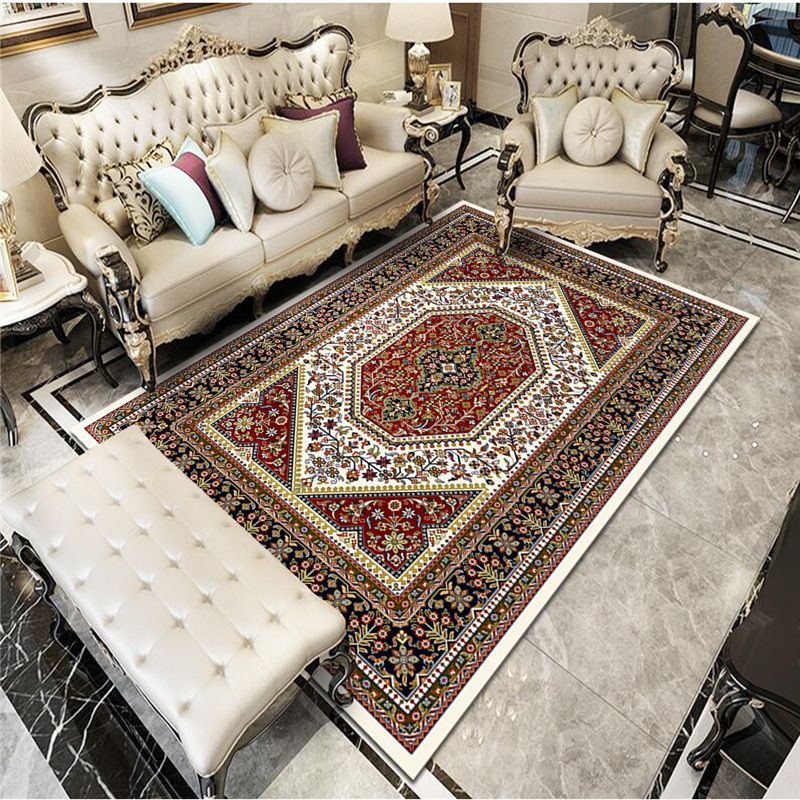 Mid-Century Indoor Rug Classic Floral Printed Carpet Non-Slip Backing Carpet for Living Room