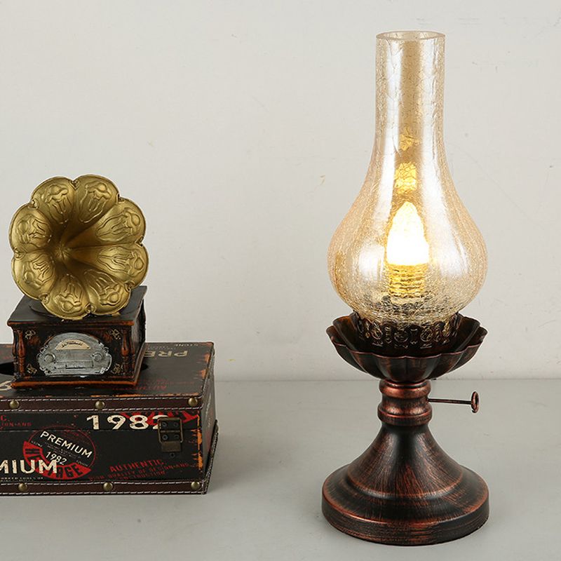 Copper Vase Shade Table Lighting Factory Tan Crackle/Yellow Glass 1-Head Bedside Desk Lamp with Metal Base