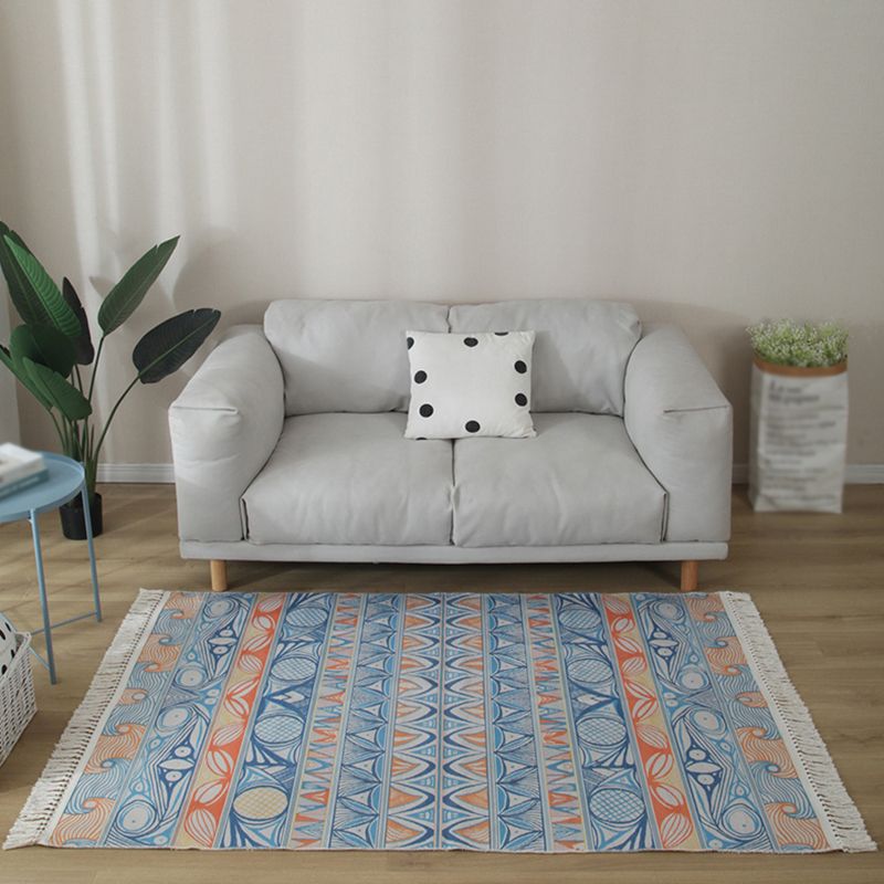 Gray Tone Modern Area Carpet Cotton Ethnic Printing Indoor Rug Easy Care Carpet for Living Room