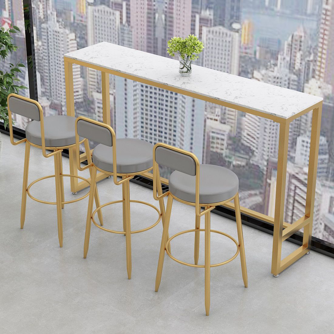 Faux Marble Bar Stool and Table Set 1/4 Pieces Counter Height Set