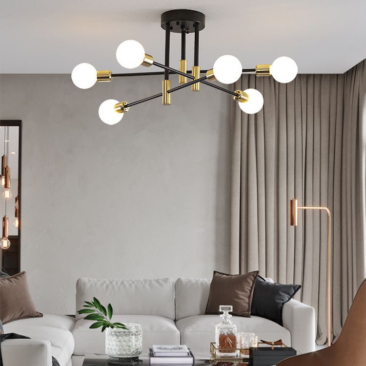 Black Sputnik Flush Mount Industrial Metal Semi Ceiling Light Fixture for Living Room