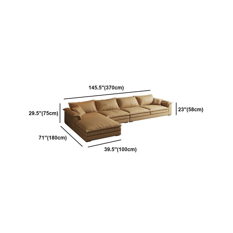 Nordic Pillow Top Arm Sofa & Chaise Faux Leather Sofa with Pillows