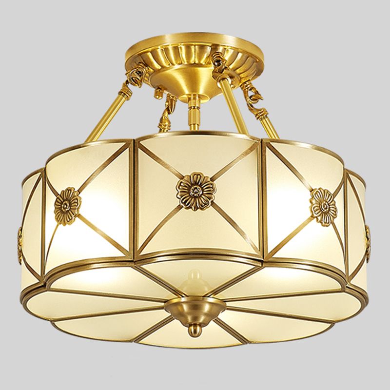 Lámpara de techo de bronce y vidrio, luz de techo de cobre de estilo colonial para dormitorio