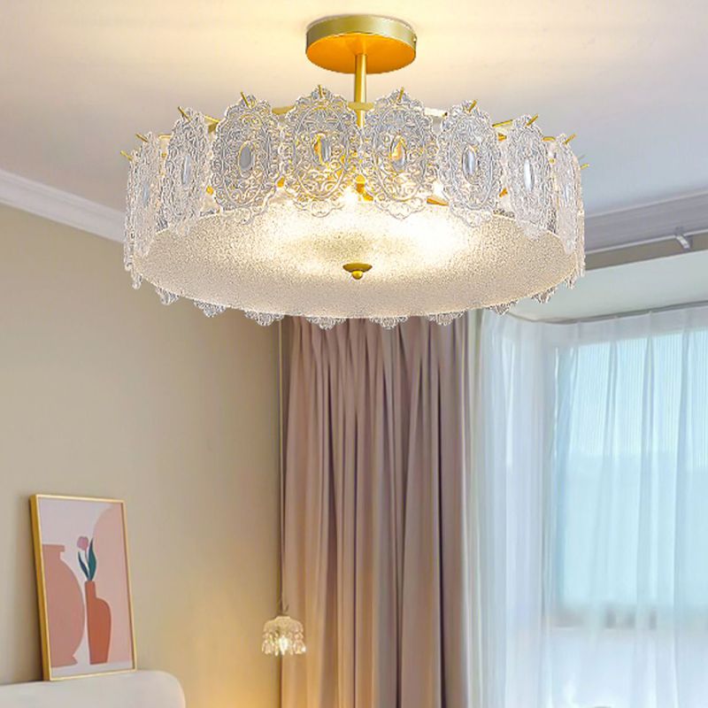 Modern Metal Flush Mount Circle Shape Ceiling Light with Glass Shade for Living Room