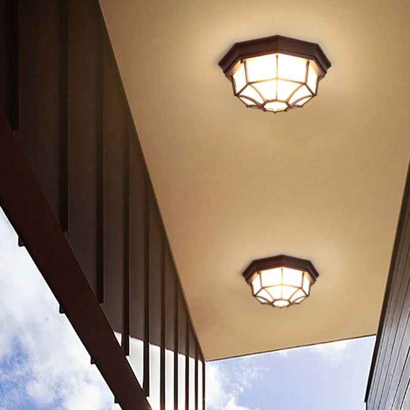 Plafonnier LED étanche, lampe encastrée traditionnelle avec abat-jour en verre pour balcon