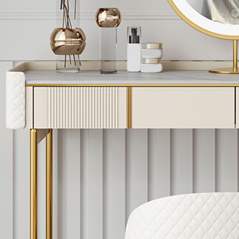 Metal Luxurious Dressing Table in Beige 5 Wood Storage Drawers Vanity