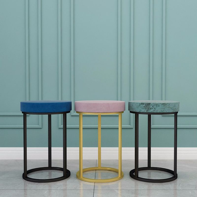 Mildew Resistant Ottoman Plain Velvet Contemporary Round Metal Frame Ottoman