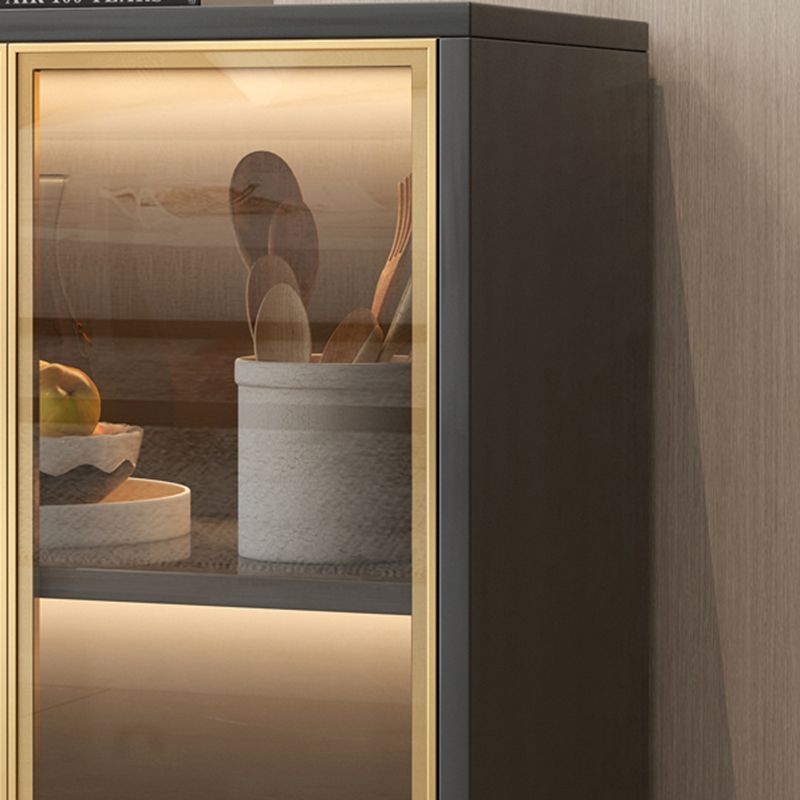 Modern Display Cabinet Faux Wood Storage Cabinet with Glass Doors for Living Room