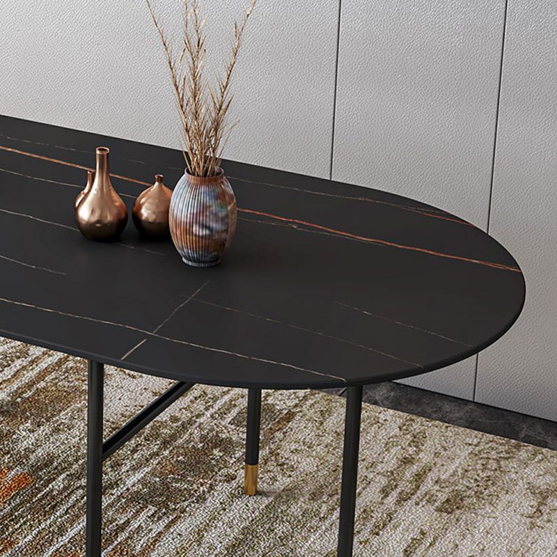 Contemporary Oval Dining Table Stone Dining Table with Iron Base