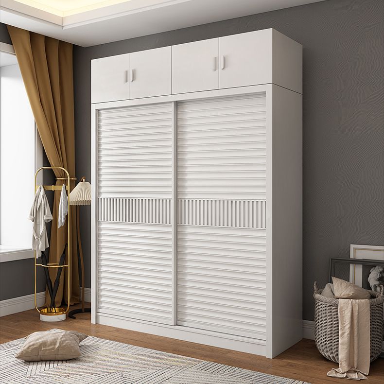 White Sliding Wardrobe Closet with Shelves Wooden Wardrobe Armoire