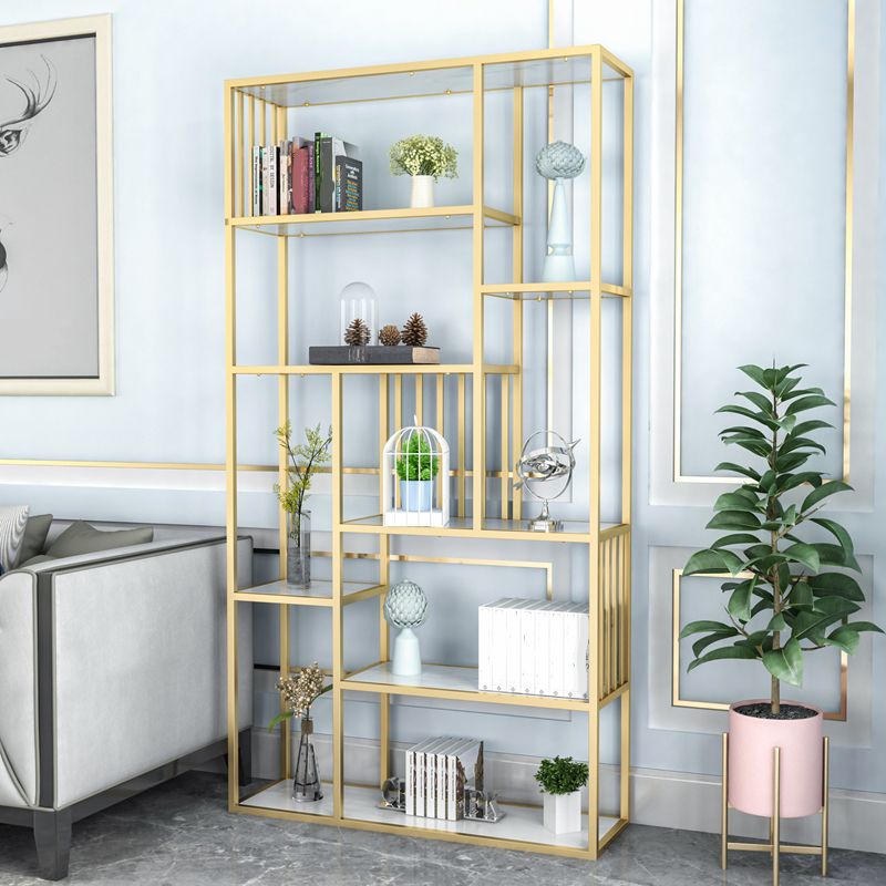 Modern Metal Bookcase with Rectangular Shelves Etagere Bookshelf , 9.8" W X 78.7" H