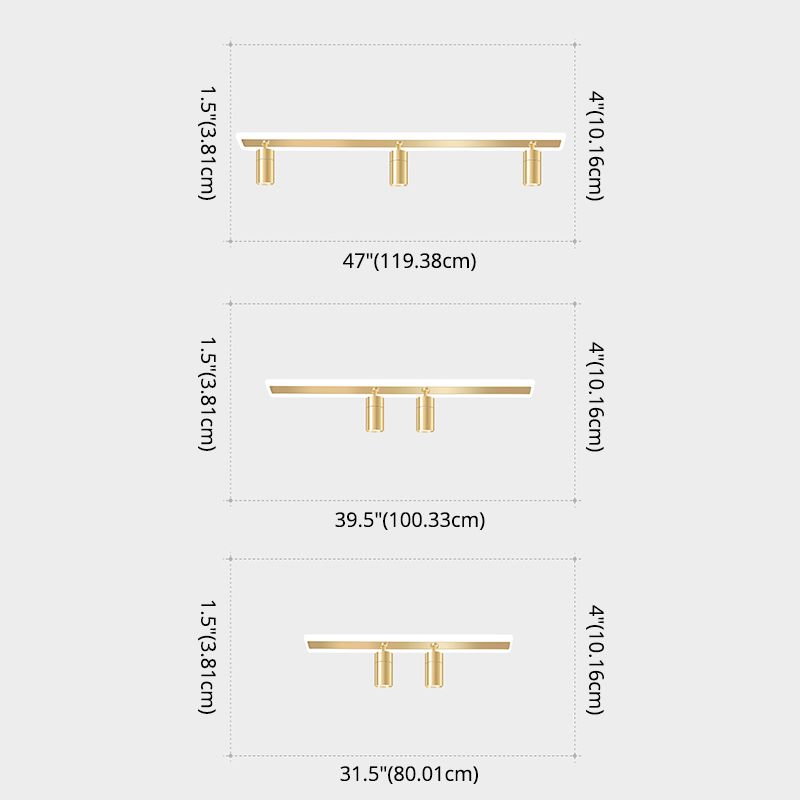 Gold Rectangular LED Semi Flush Monte en moderna luz de techo interior acrílico de estilo conciso