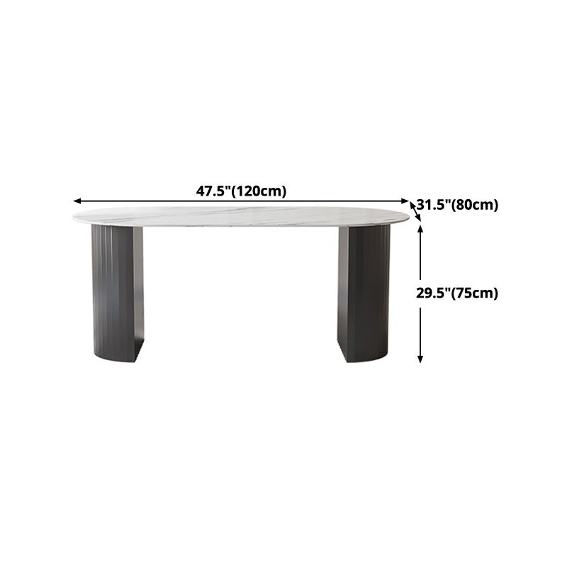 Mesa de comedor ovalada moderna mesa de comedor de piedra sinterizada blanca con base de pedestal doble para el hogar