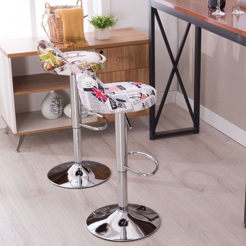 Modern Metal Barstool Faux Leather Upholstered Counter Stool in Matte Finish for Indoor