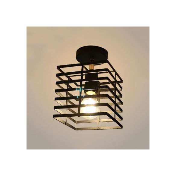 1 Luz de techo cuadrado de bombillas con tono de jaula retro loft negro metálico semi descarga luz colgante