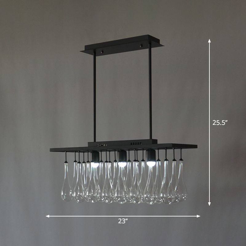 3 lumières PENDANT ISLAND Light Rectangle Rectangle Verre transparent la lampe suspendue en noir, lumière chaude / blanche