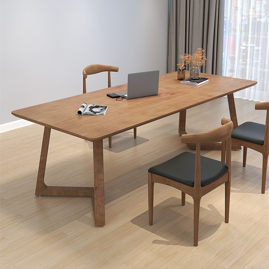 Minimalism Solid Wood Table for Restaurant Rectangle Table with Wood Pedestal