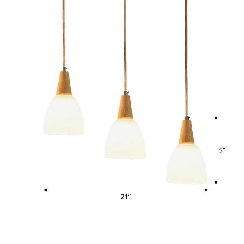 Frosted Glass Dome Suspension hanger hedendaags 3-licht beige hangende lamp armatuur met houten top
