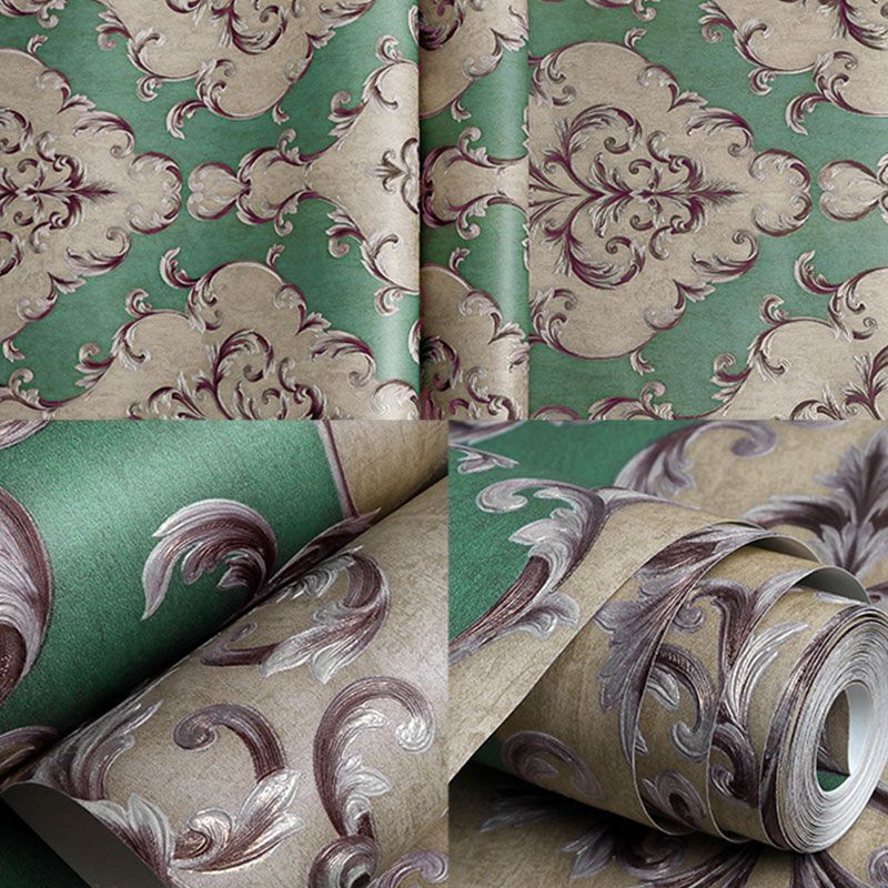 Damask Design Wallpaper Roll for Bathroom Decor Flowers Wall Art in Neutral Color, Stain-Resistant