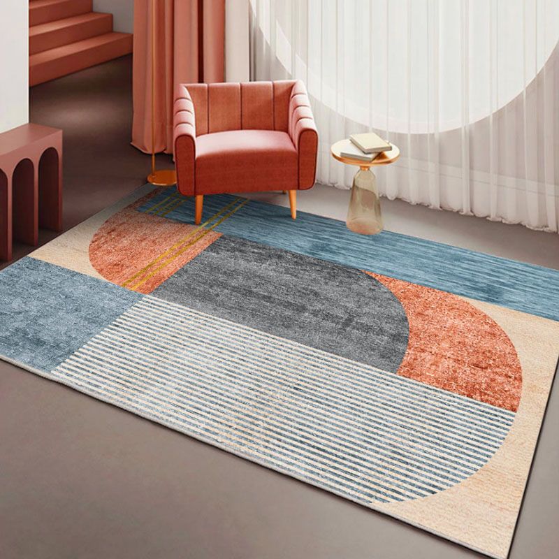 Blue Modern Rug Polyester Striped Area Rug Non-Slip Backing Rug for Living Room