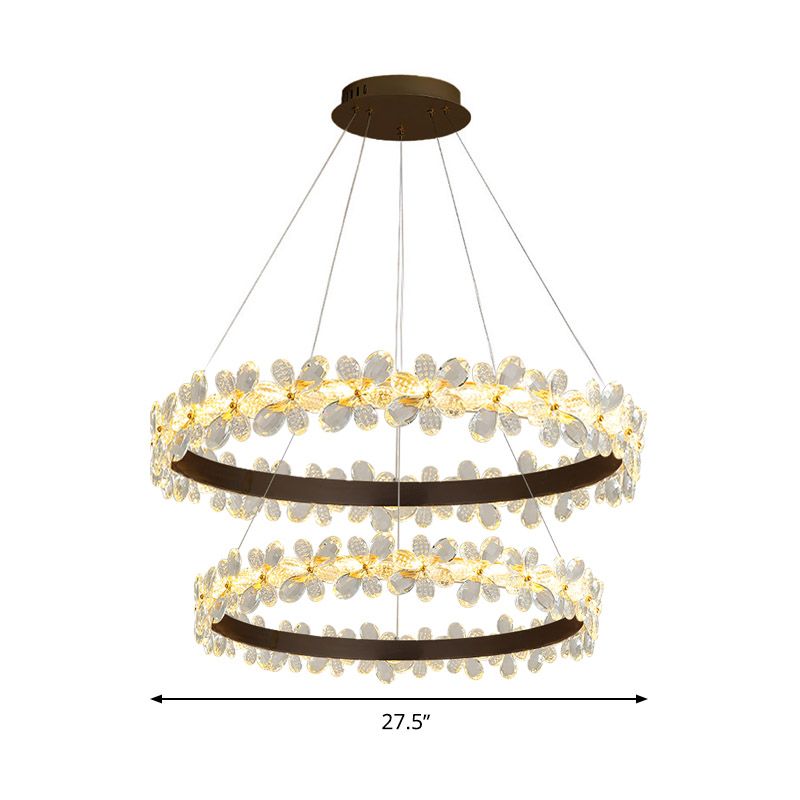Runde Kronleuchterlampe moderner Kristall 19,5 "/27,5" breites LED -Gold/Kaffee -Pendelleuchte in warmem/weißem Licht