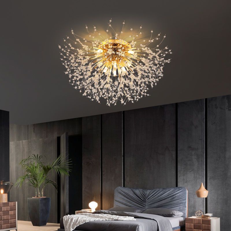 Diente de león Luz de montaje semi empotrada Decoración de cristal lujosa moderna Montaje empotrado en el techo para dormitorio