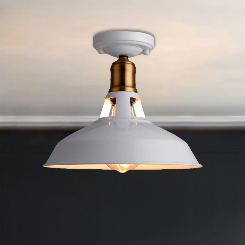 Plafonnier de grange rétro élégant, 1 lumière en métal, luminaire Semi-affleurant en noir/blanc pour Foyer