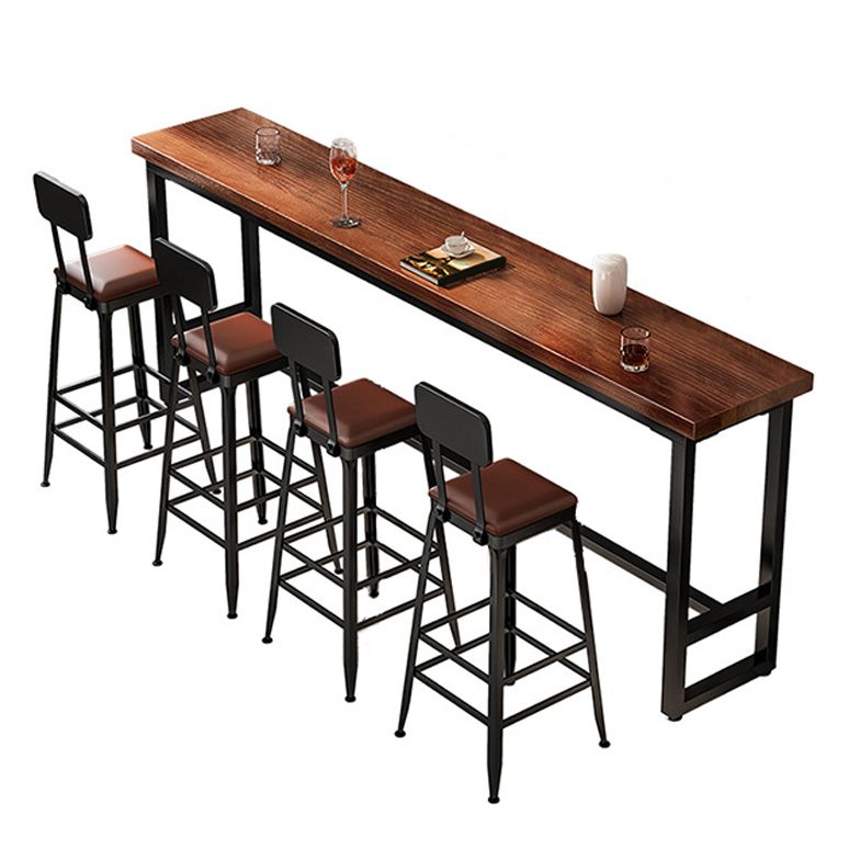 Rectangle Wood Bar Table Contemporary Bar Dining Table with Trestle Base