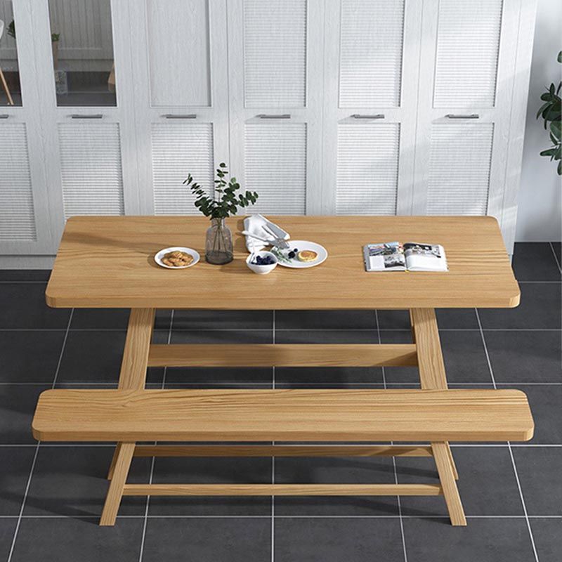 Modern Pine Trestle Dining Table Wood Rectangle Table in Natural
