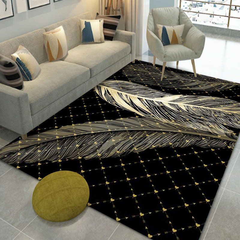 Relaxing Feather Pattern Rug Polyester Carpet Stain Resistant Area Carpet for Living Room