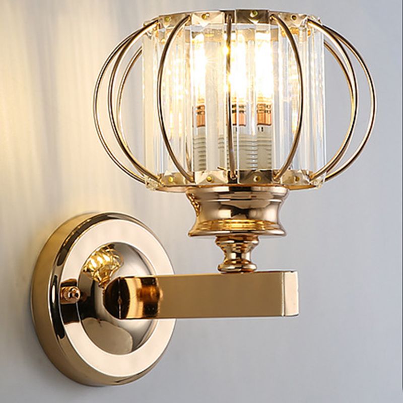 Round Crystal Wall Light Simplicity 1 Bulb Wall Mounted Lamp for Bedroom
