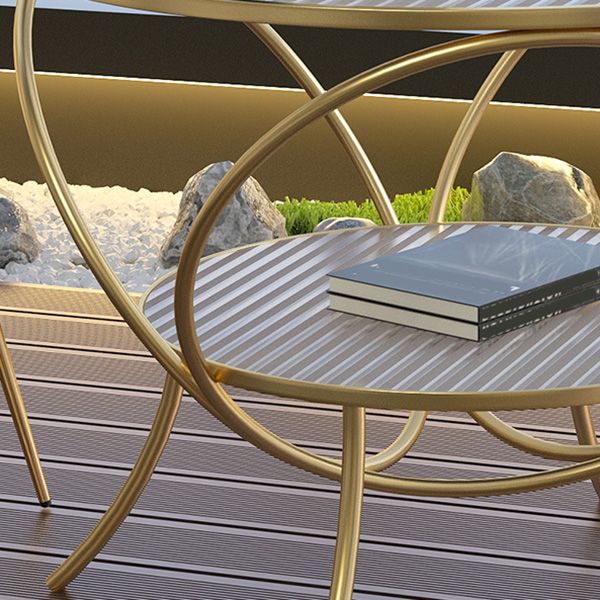 Round Shape Side Table Golden Farmhouse Style 2-Tier End Table