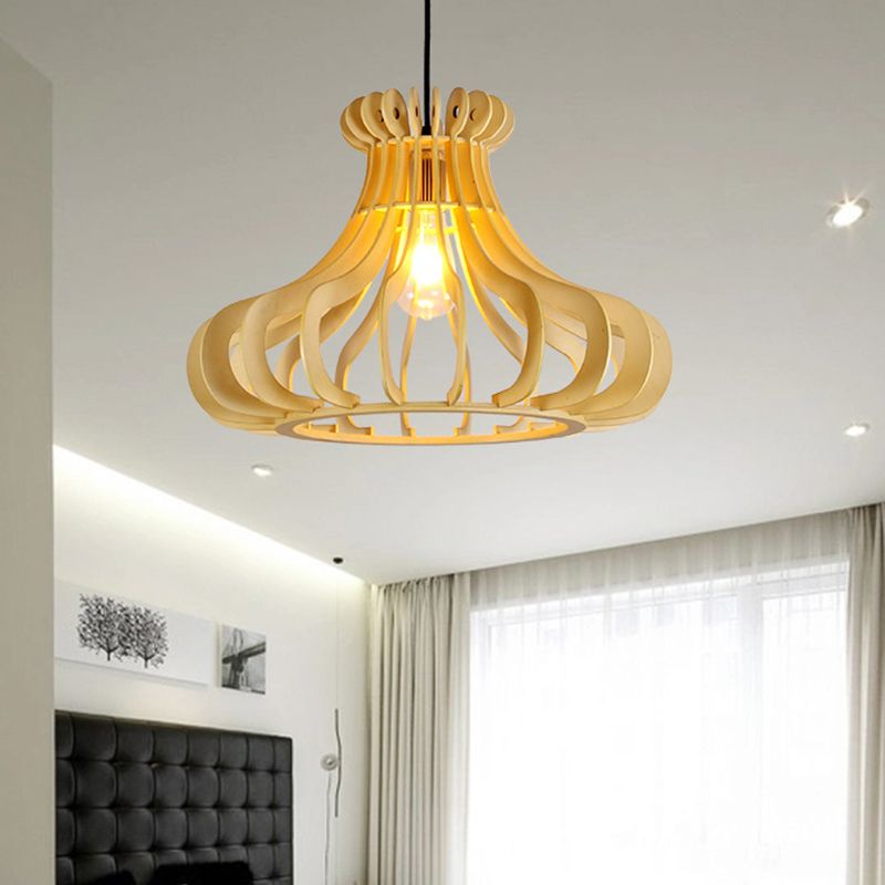 Iluminación colgante en forma de cebolla contemporánea Madera 1 Lámpara colgante de dormitorio ligero en beige