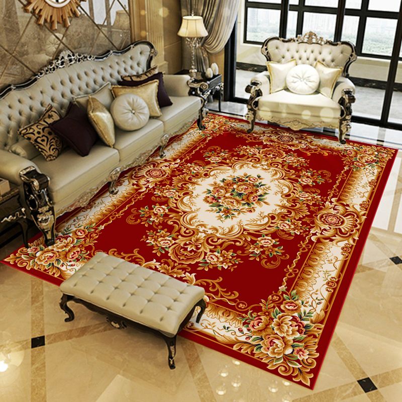 Red Graphic Rug Blending Contemporary Rug Washable Rug for Living Room