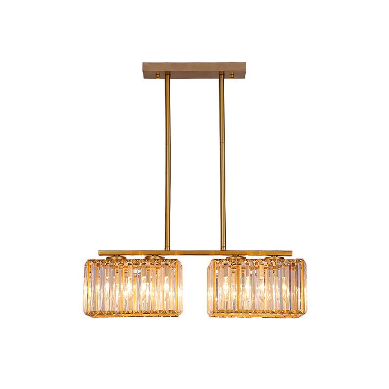 Gold 4/6/8 Bulbs Pendant Lighting Contemporary Metal Linear Island Lamp with Clear Cuboid Crystal Shade for Dinning Room