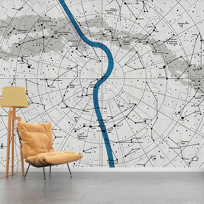 World Map Mural in Pastel Grey, Minimalist Wall Decor for Accent Wall