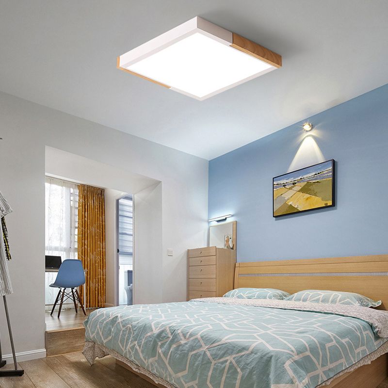 Gesplitst vierkant inbouwlicht Scandinavisch metaal Groen/wit/zwart-hout LED-plafondverlichting in wit/warm/3 kleuren licht, 16"/19,5" breed