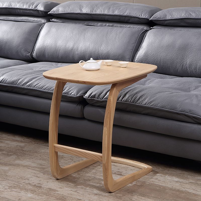 Modern Style Wood End Table Rectangular C-shape Sofa Side Accent Table