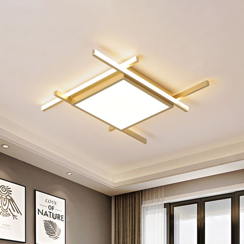 Square Flush Light Fixture Nordic Acrylic 18"/23" Wide LED Bedroom Close to Ceiling Lamp in Gold, Warm/White Light