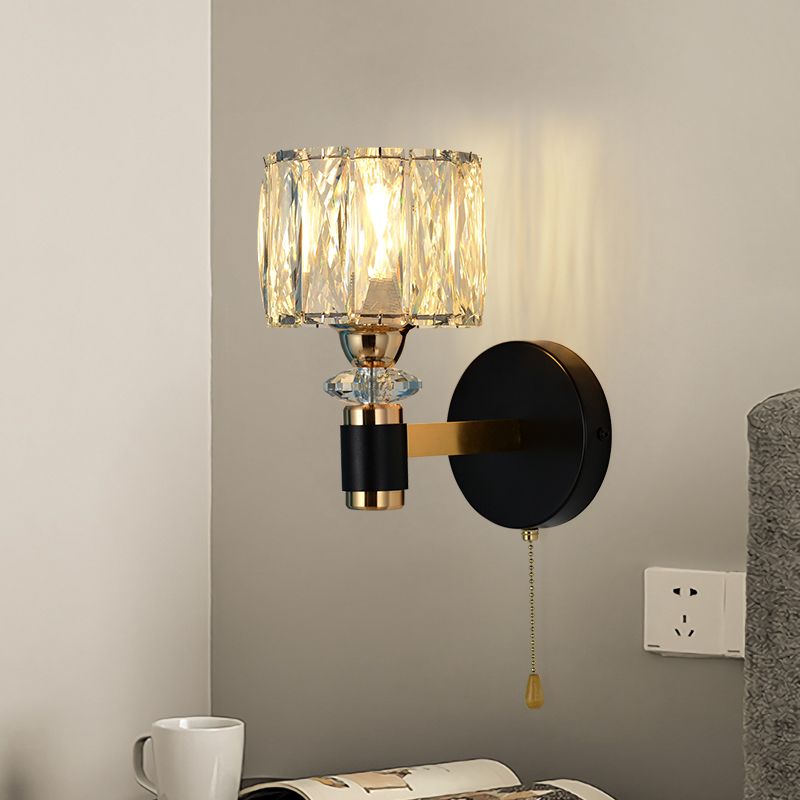 1 Lichtzylindrische Wandleuchte Leuchte Moderne Stil Schwarzer Kristallwandhalterung Beleuchtung