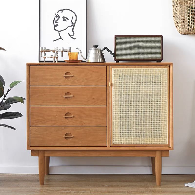 Modern Accent Cabinet Solid Wood With Doors 4 - Drawer Rectangle Cabinet