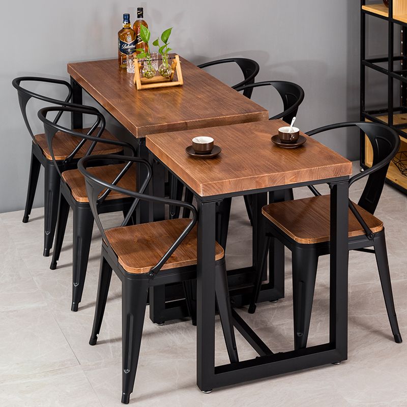 Industrial Pine Wood Table for Restaurant Dining Table with Metal Trestle Base