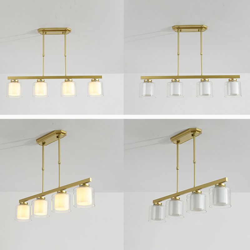 Glass Cylinder Island Pendant Lighting Modern Multiple-Light Island Light Fixtures