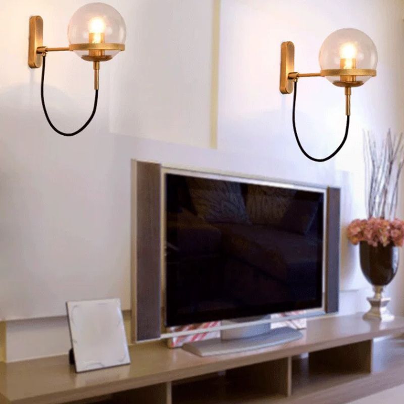 Industrial 1 - Light Wall Light Fixture Iron and Glass Wall Sconce in Black / Gold