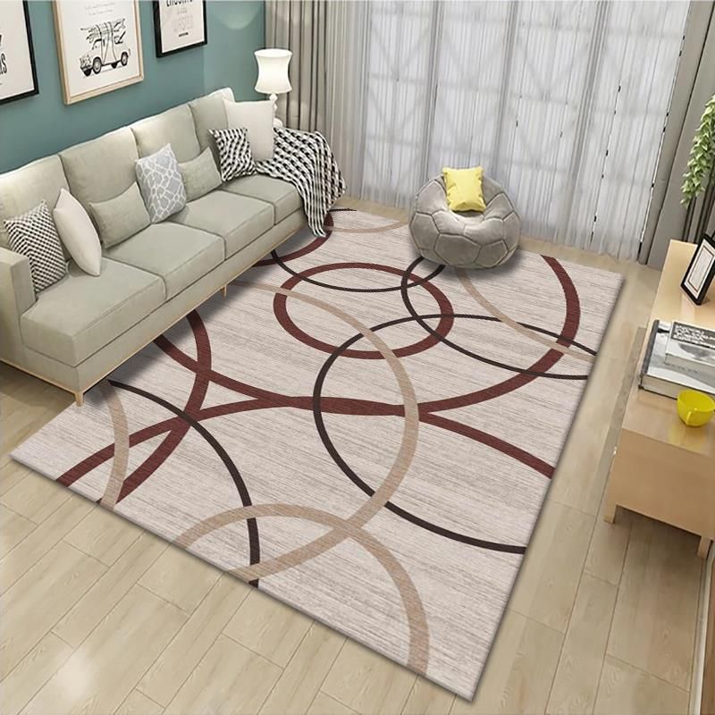 Grey Drawing Room Rug Polyester Geometric Pattern Area Rug Stain Resistant Area Rug