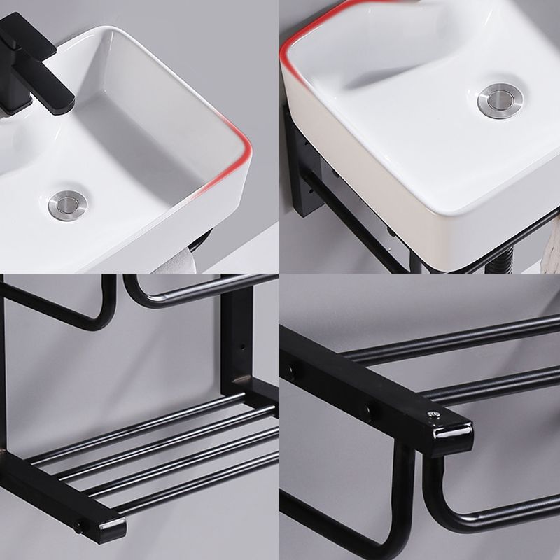 Modern Wall Mount Bathroom Sink Porcelain with Pop-Up Drain and Faucet Vessel Sink