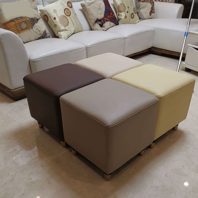 Contemporary Square Ottoman Leather Foot Stool with Legs for Home