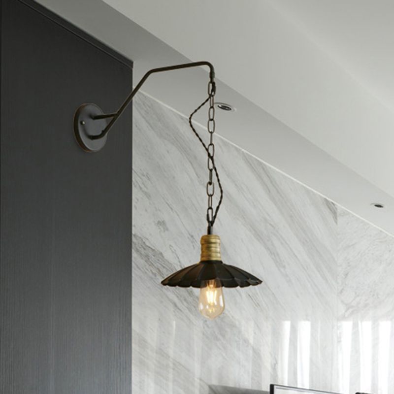Black Scalloped Wall Hanging Light Vintage Stylish Metallic 1 Bulb Dining Table Wall Sconce Light, 10"/14" Width